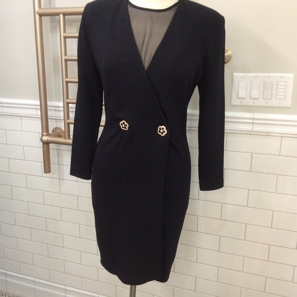 St. John Dresses & Skirts - St. John Knit Black Evening Dress with detachable silk dickie.